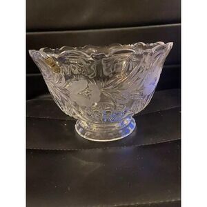 Vintage‎ Lead Crystal Bowl w/ Etched Flowers 8 Wide X  5.5 Tall Made in Poland